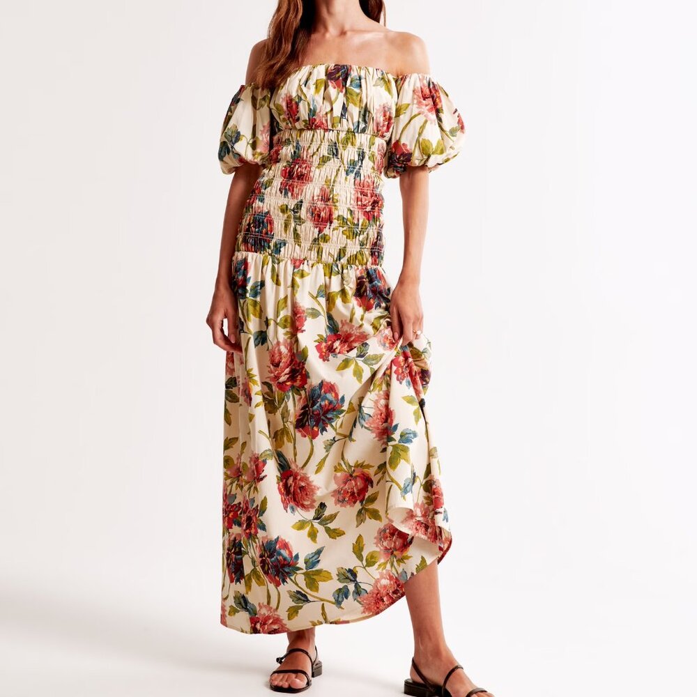 NWT Abercrombie Floral Smocked Drop-Waist Maxi Dress